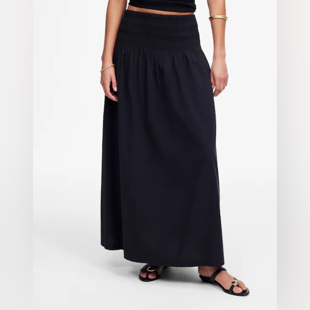 Madewell Smocked-Waist Poplin Midi Skirt